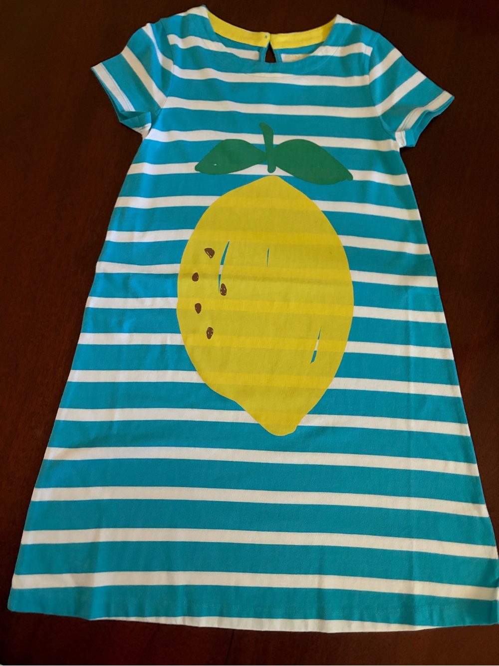 Mini Boden Turquoise & White Stripe Nightgown with Yellow Lemon
